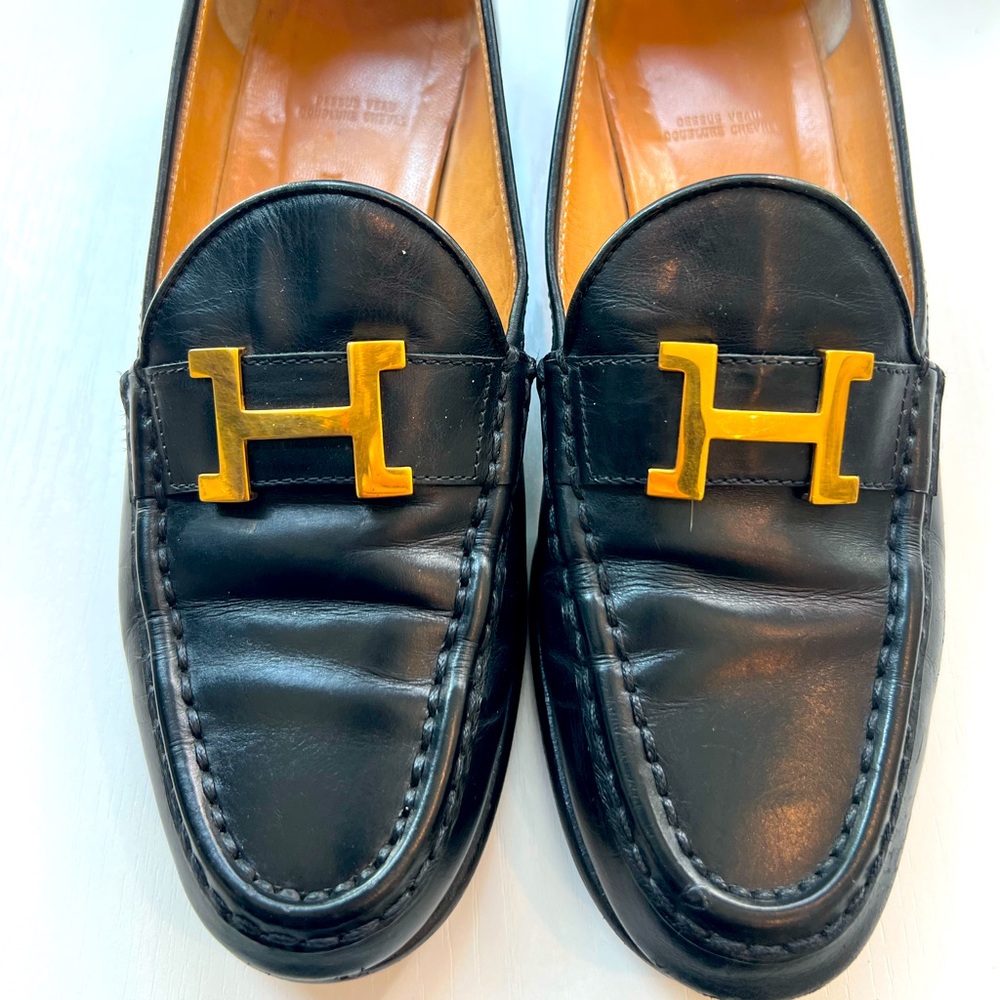 Authentic Hermes Gold H Buckle shoes - Paris Loafer -US Size 6.5 or 7 -Women’s